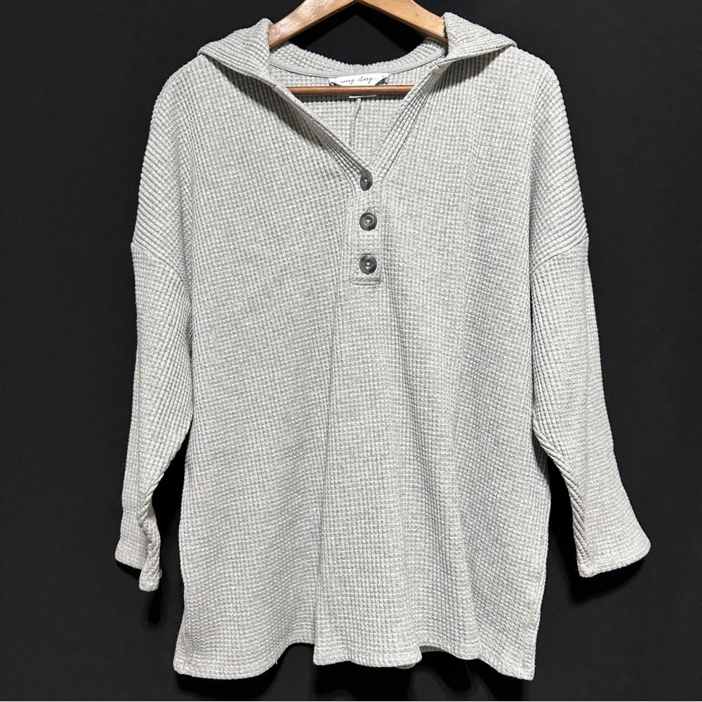 Waffle Knit Hoodie Henley | Oversized Cozy Loungecore Minimalist 3X Cozycore